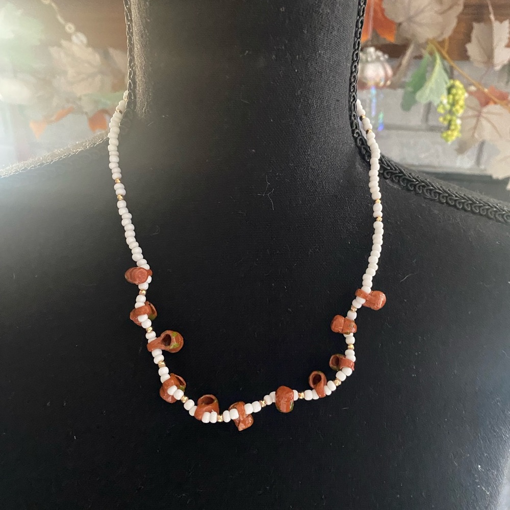 Mexican Folk Art Necklace with Tiny Red Clay Cups